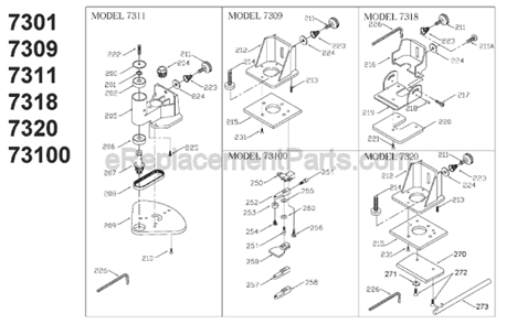 Page A Diagram and Parts List for 7318  Porter Cable Laminate Trimmer